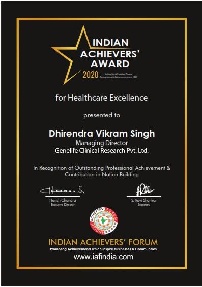 Achievers Award 2026 — Genelife Clinical Research CRO India